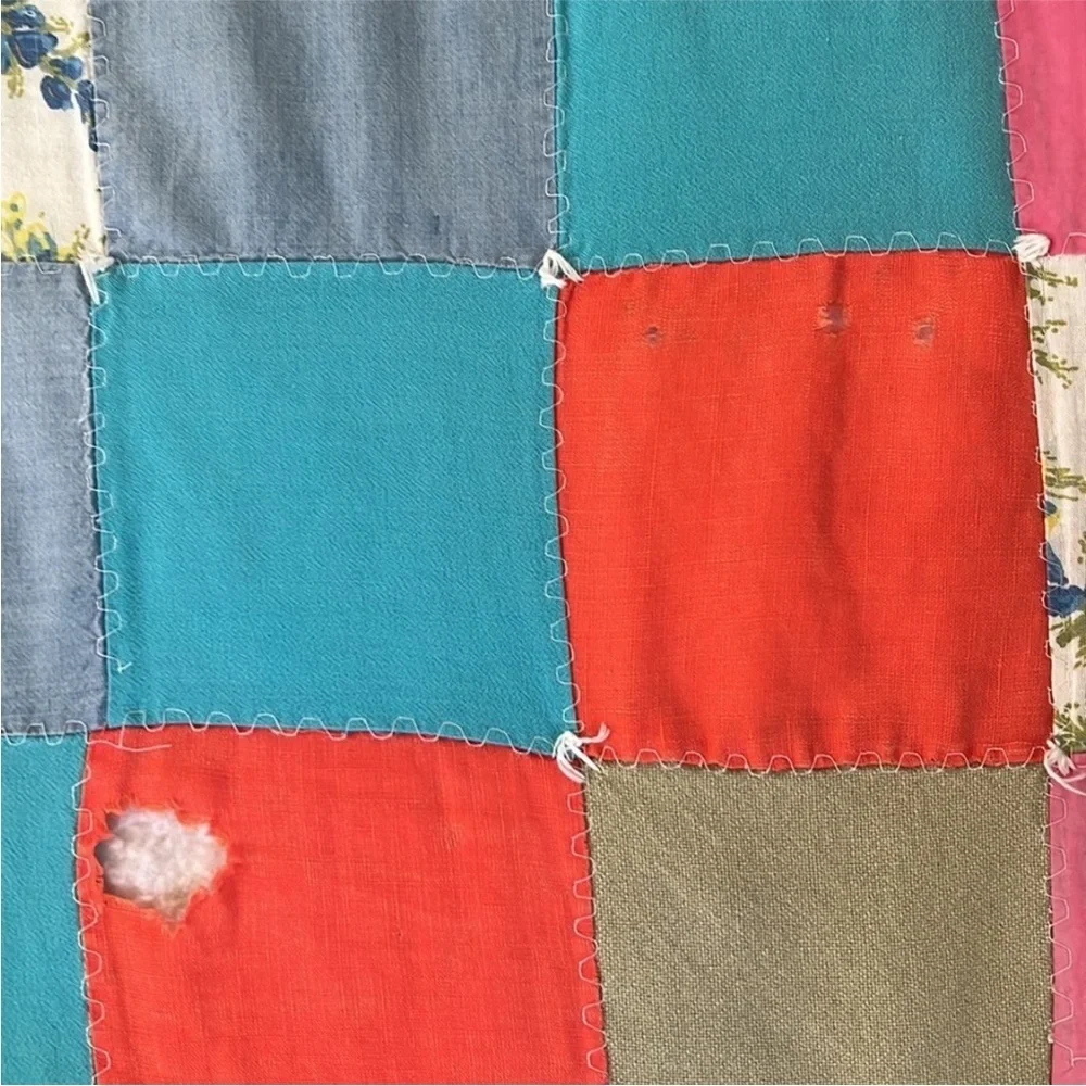 Vintage Patchwork Quilt Blanket Multi Print Throw 76” x 70”